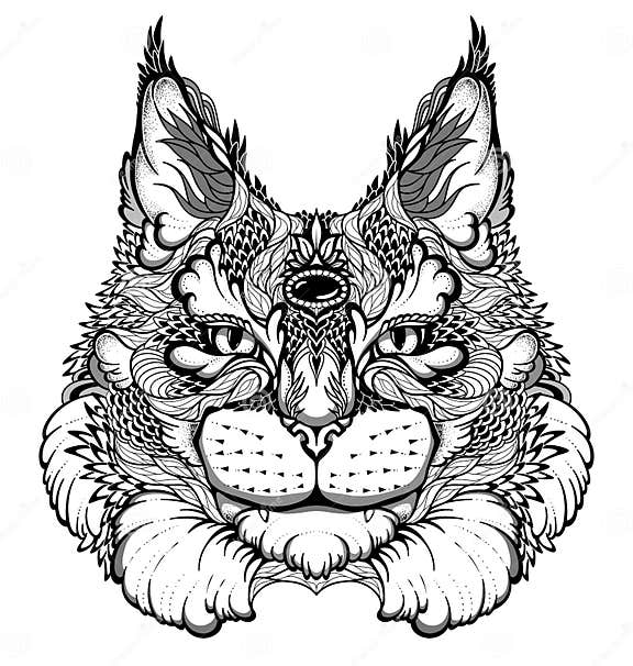 Cat / Lynx Head Tattoo. Psychedelic / Zentangle Style Stock Vector ...