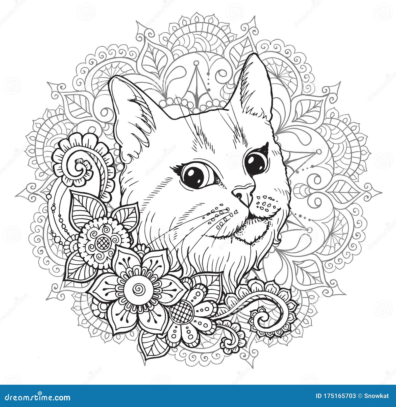 The Cat and the Mandala. Coloring Book. Stock Illustration ...