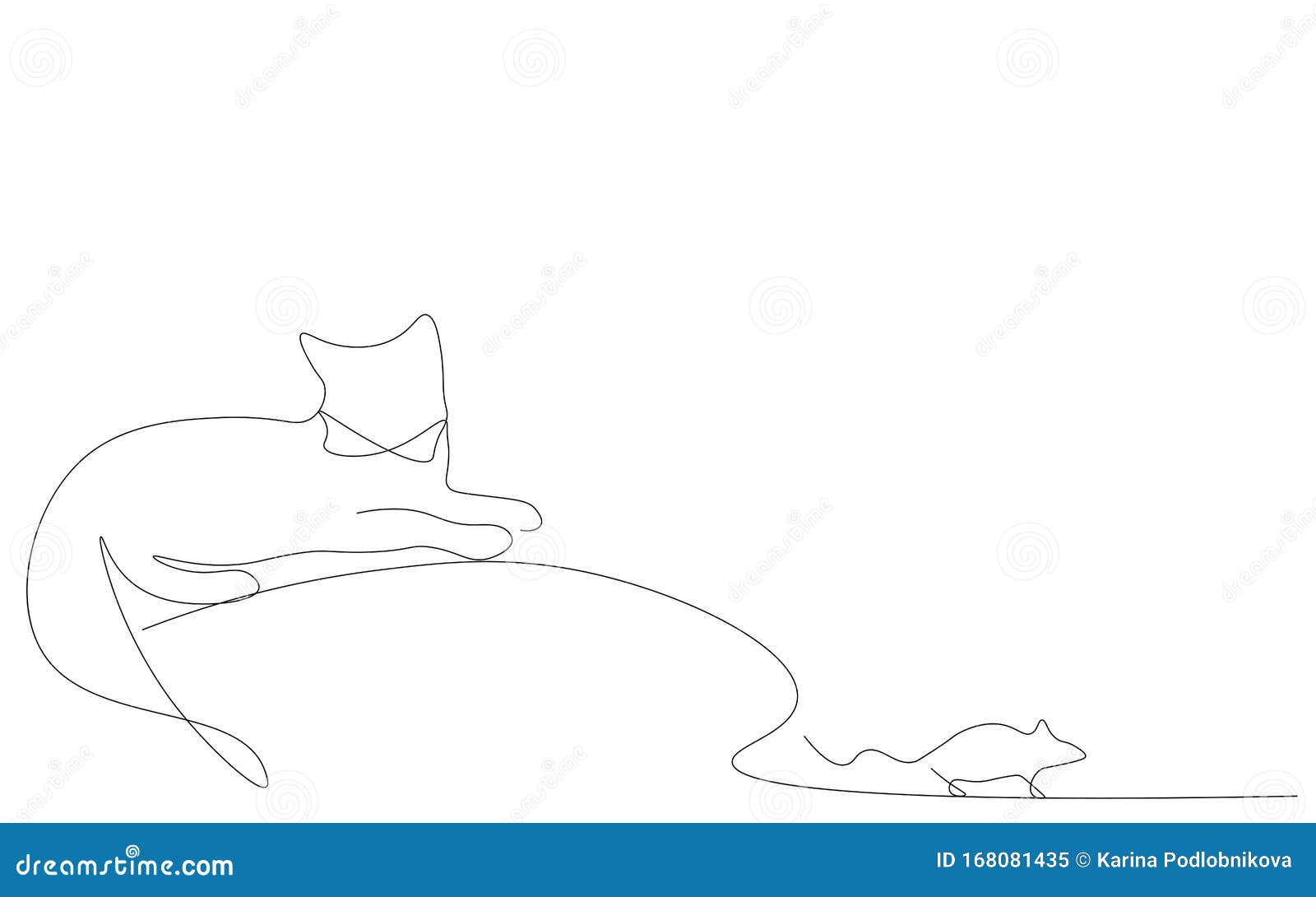 Cat With Mouse Line Drawing Vector Illustration Stock Vector Illustration Of Cats Line