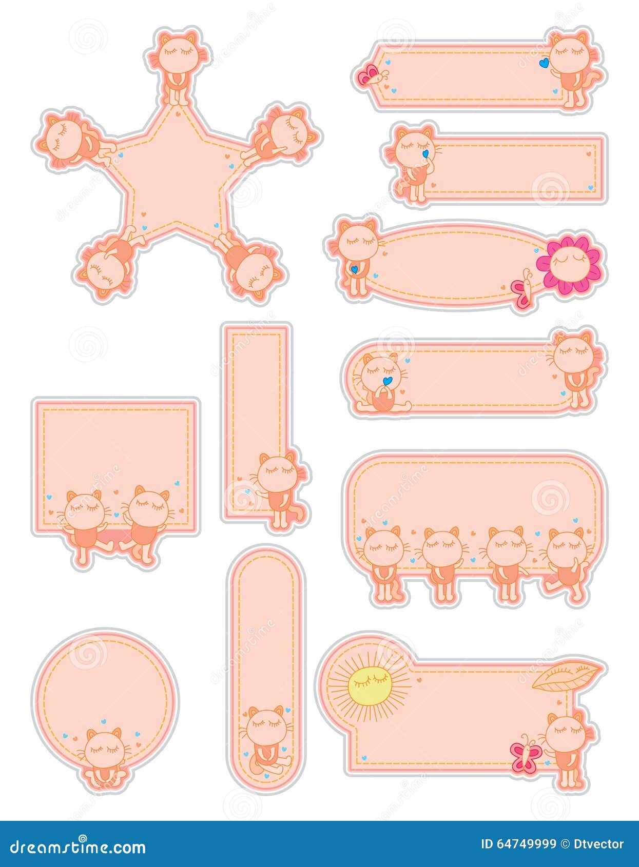 Cat Orange Cute Sticker Set Stock Vector Illustration of front