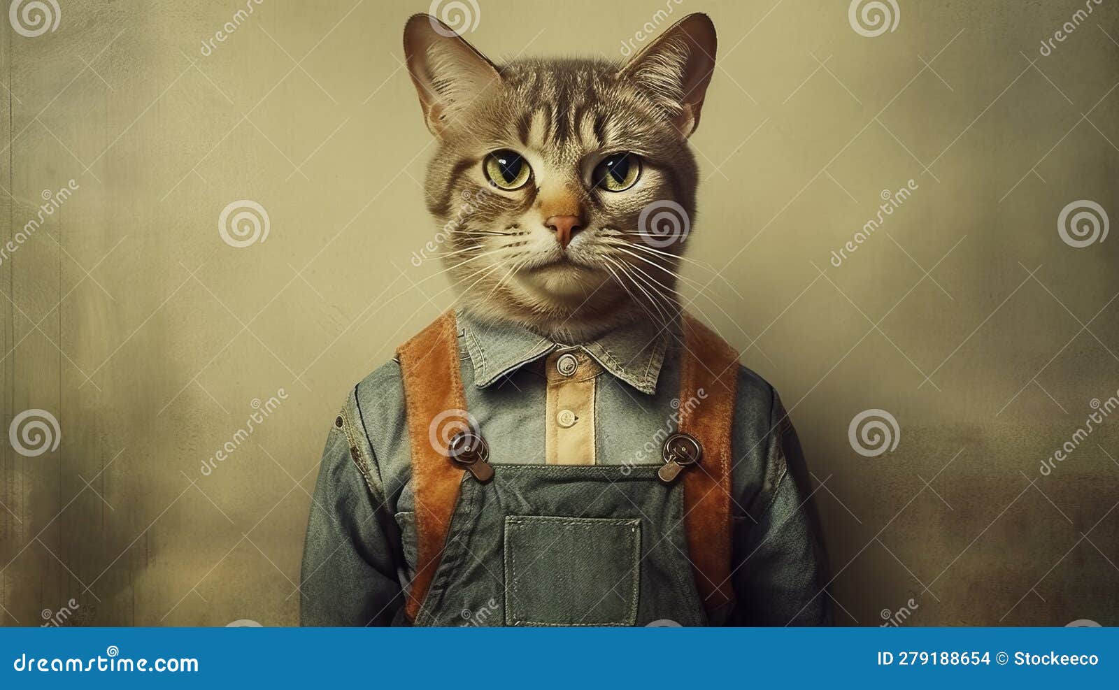 Cat in Overalls Getting Ready for Work Stock Illustration