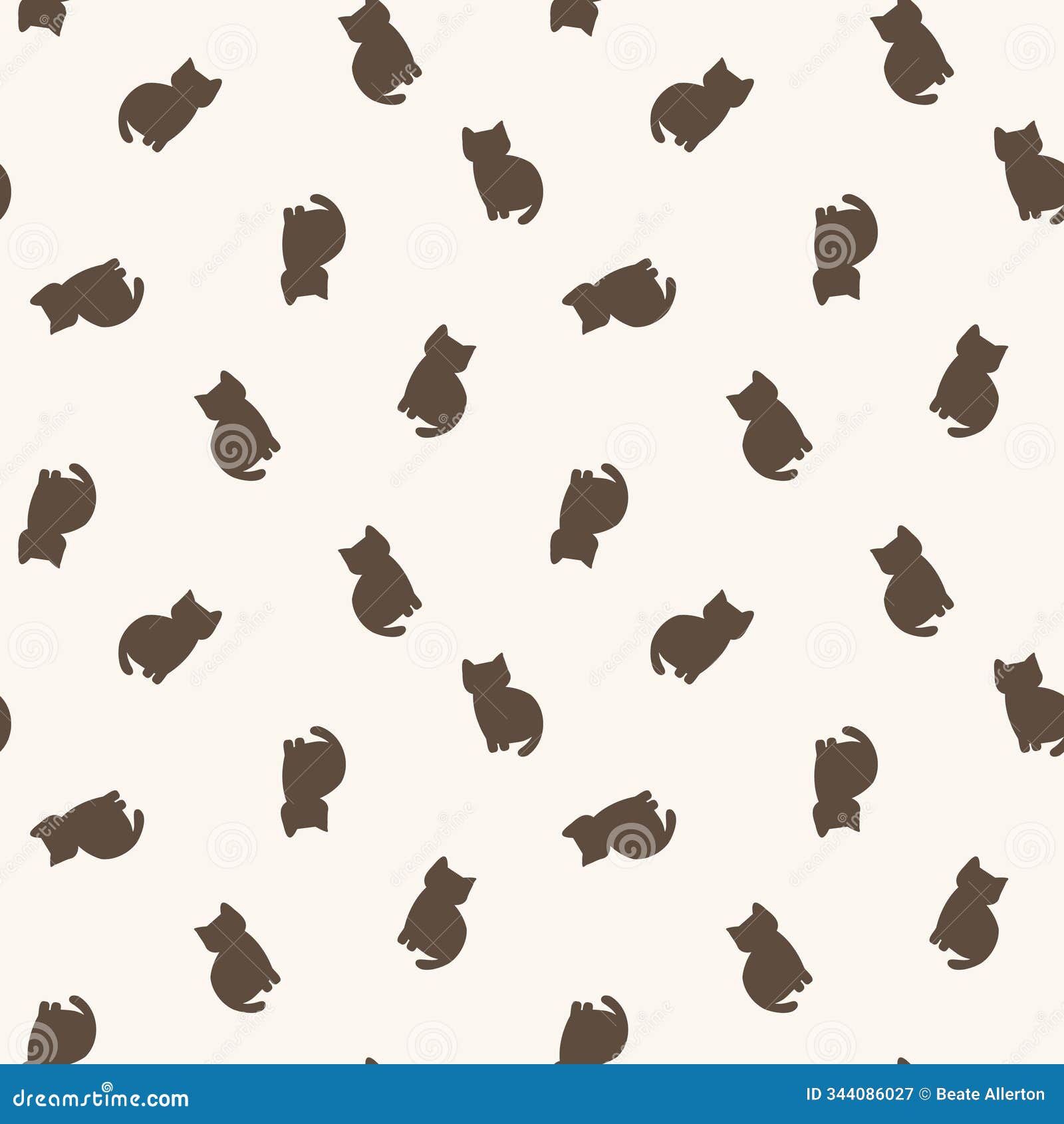 sitting cat neutral seamless  pattern background. backdrop with silhouettes of cats in a scattered layout. ecru