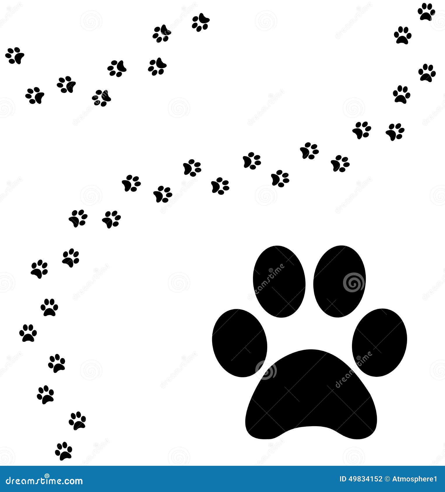 Cat paw print curved path stock illustration. Illustration of print