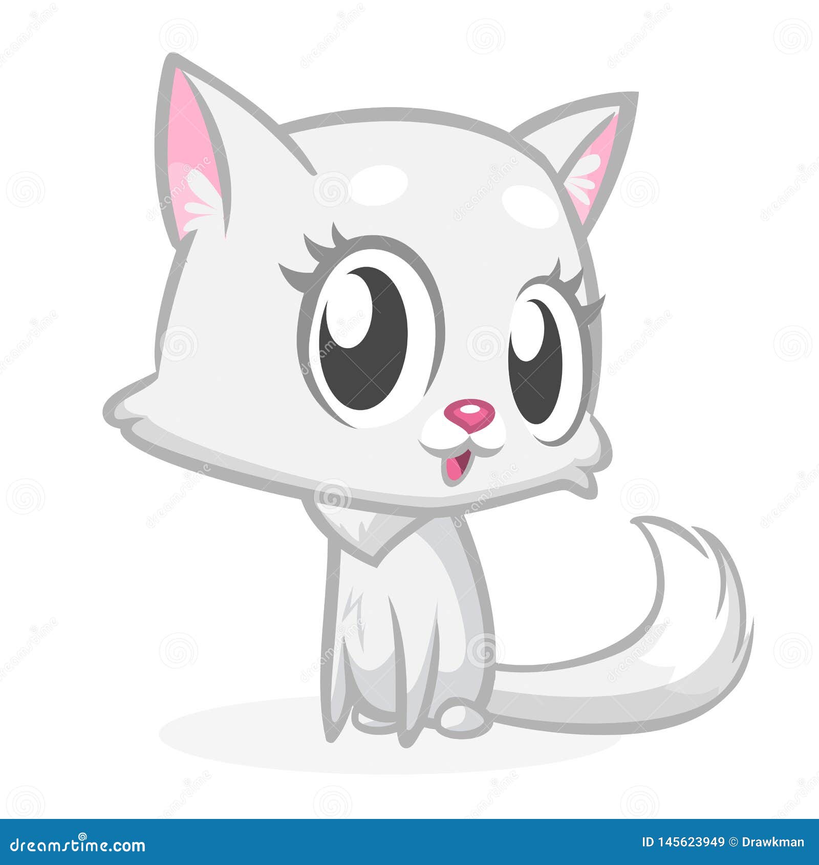 Pretty White Cat Cartoon with Fluffy Tail Stock Vector - Illustration of  outlined, fluffy: 145623949