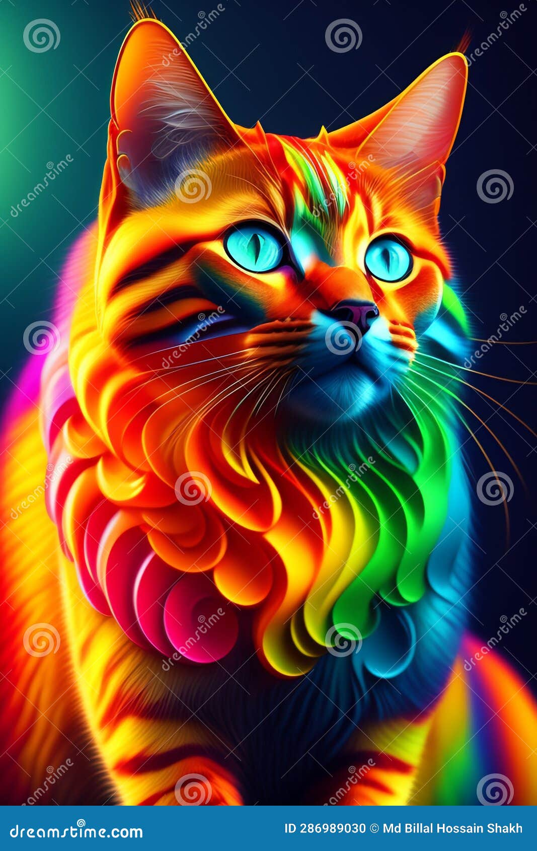 A Cat with Rainbow Colors- Ai Generated. Stock Illustration ...