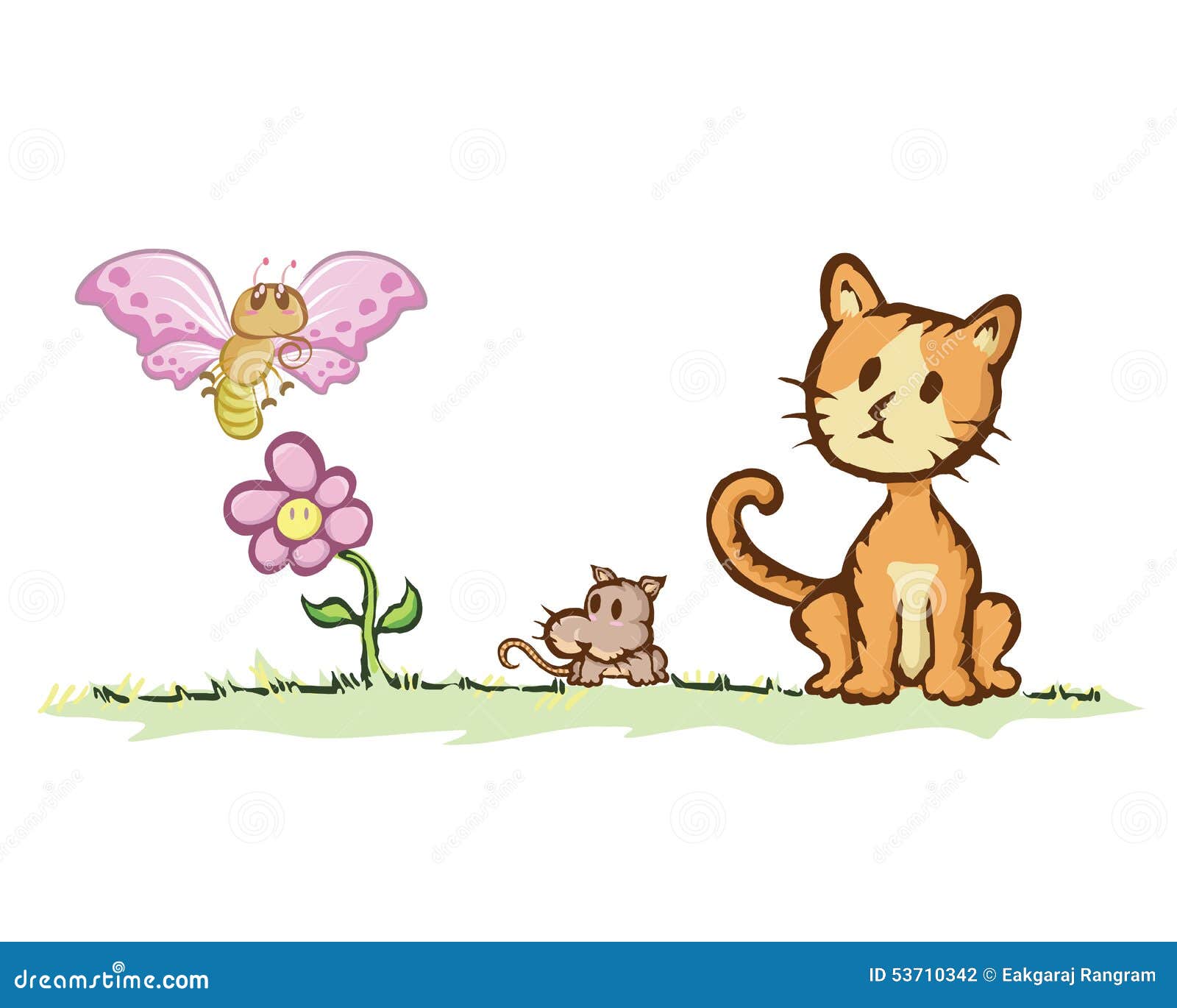  Cat  And Rat  With Butterfly Stock Vector Image 53710342