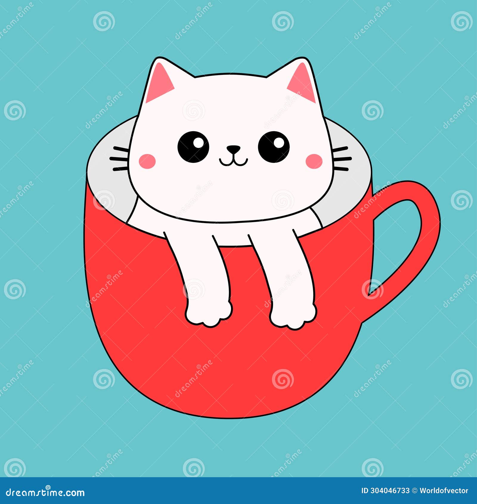 Cat in Red Coffee Tea Cup. Happy Valentines Day. White Kitten. Paws ...