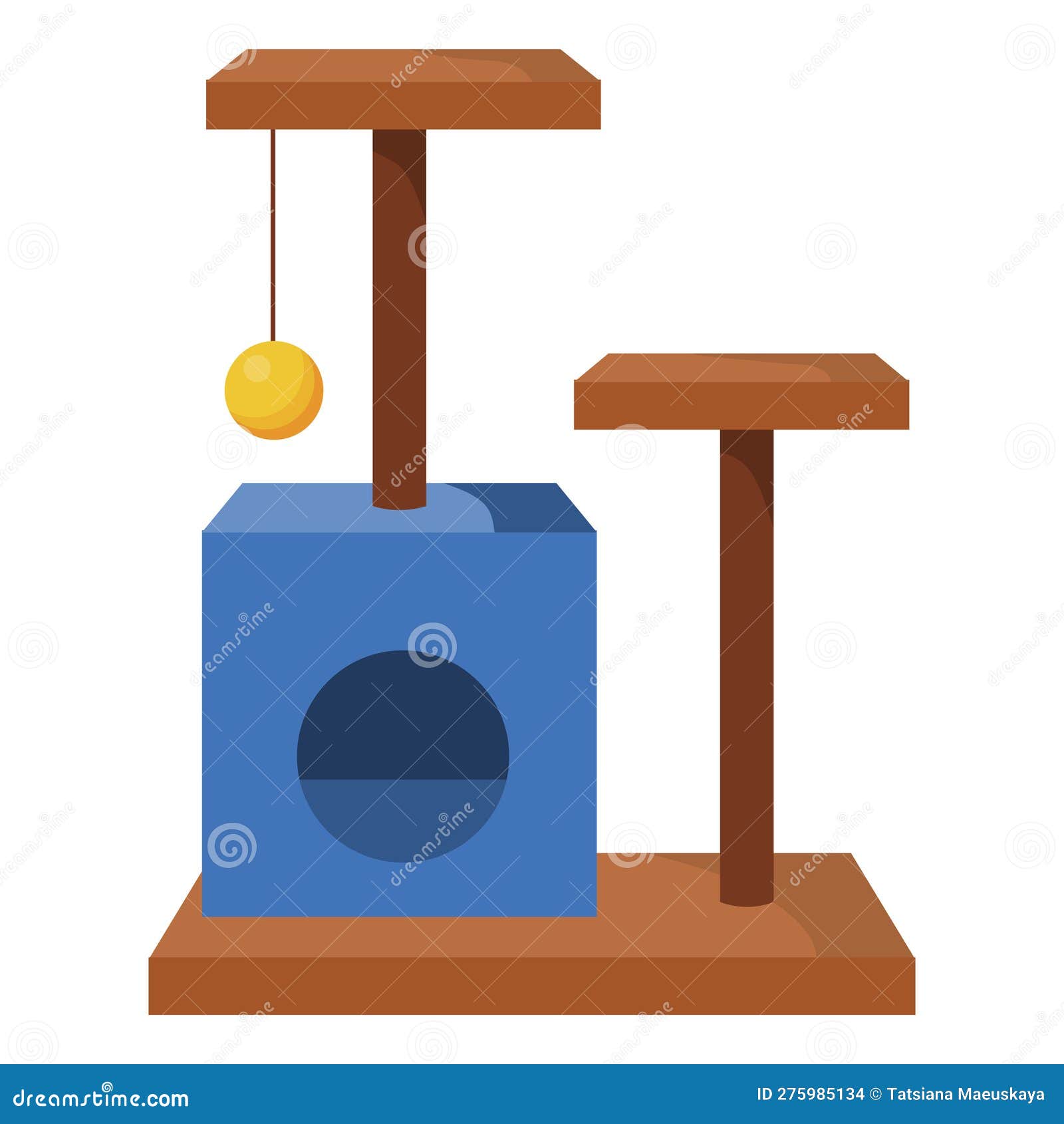 A Cat S Scratching Post with a House. Vector Isolated Illustration