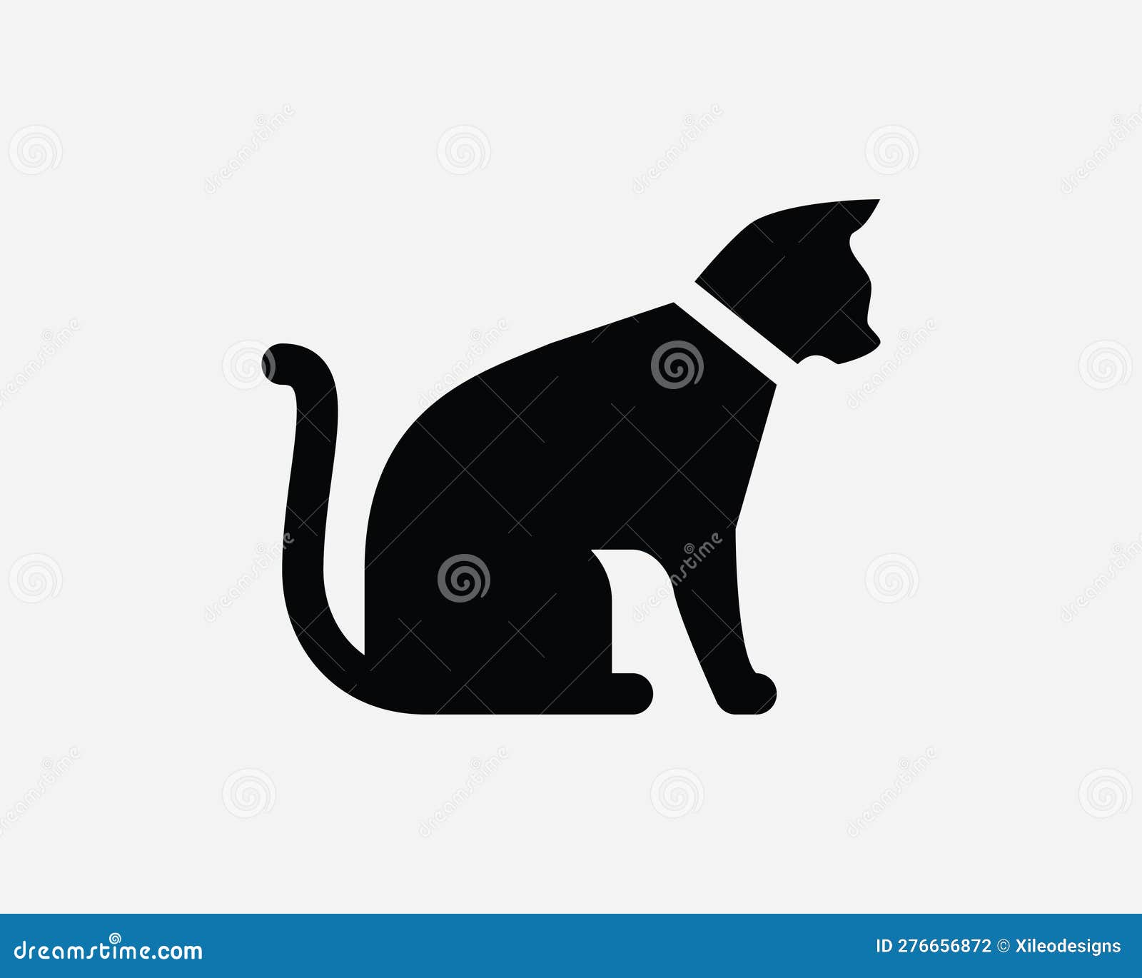 cat silhouette icon. kitten feline pet whole body side profile sit sitting character  tail colar  sign  clipart