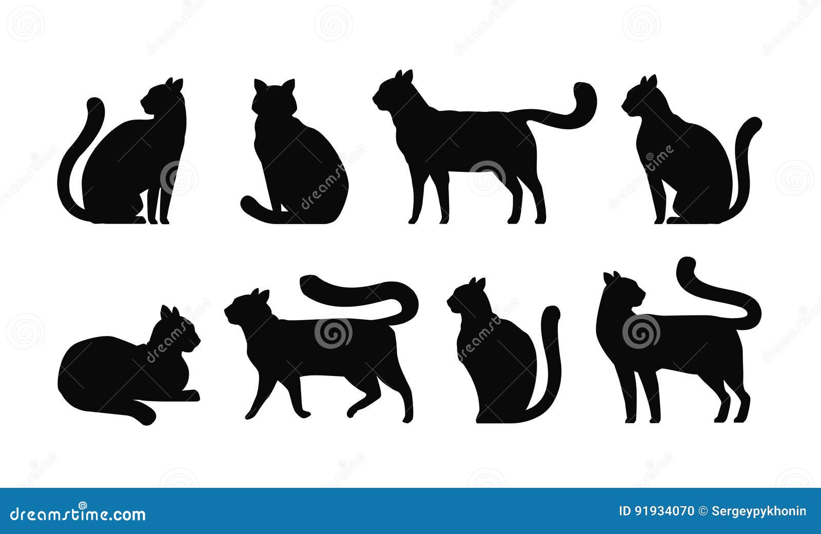 cat silhouette, set icons. pets, kitty, feline, animals .  