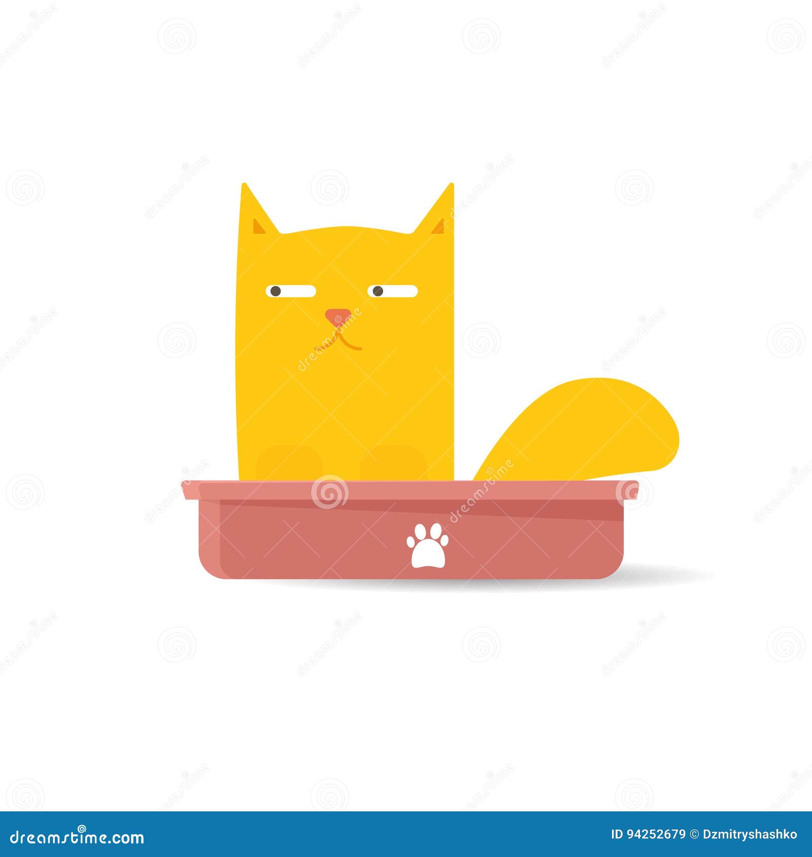 Cat Sitting In Litter Box. Clipart Image. Kitty That Sits In A Cat Litter Tray. Cat In The