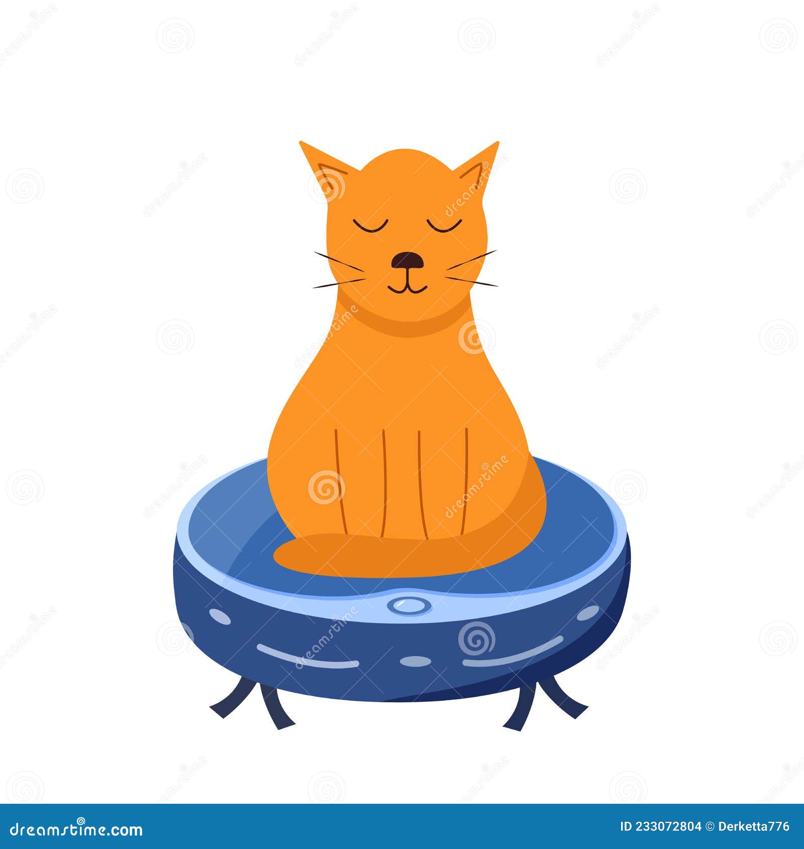 The Cat is Sitting on a Robot Vacuum Cleaner. Vector Illustration of a