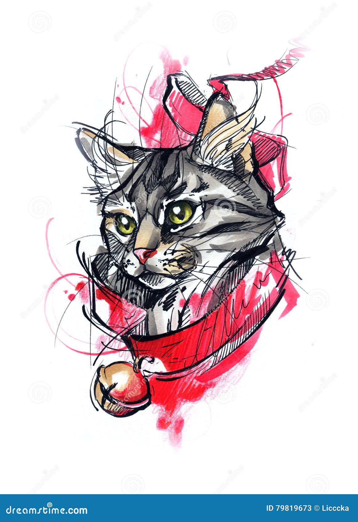 Marker on Paper Drawing Cat by French-American Illustrator Gwenn