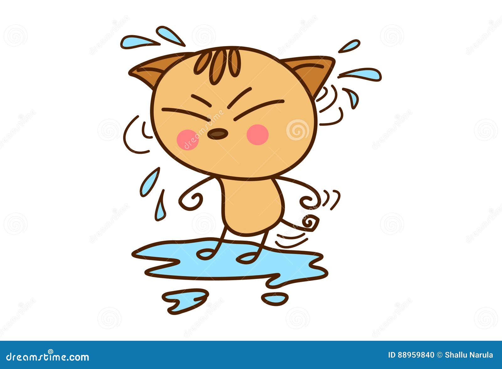Cat Sticker Linda Mojada En Lluvia Stock de ilustración Ilustración