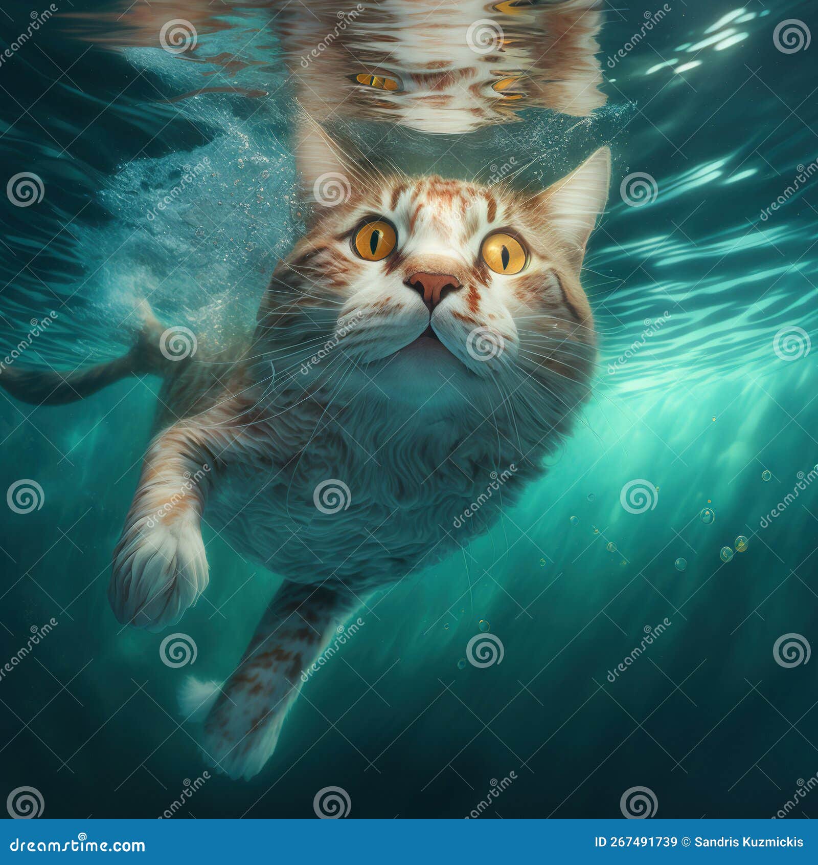 Cat Swim Underwater. Generative AI Stock Illustration Illustration of