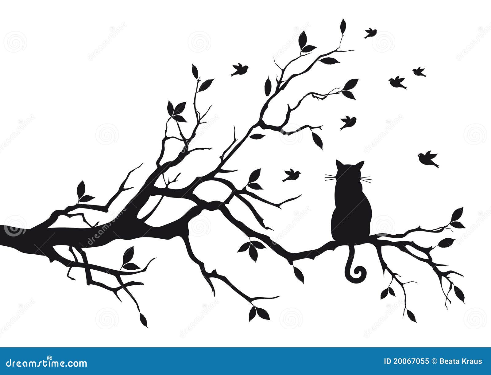 Cat on a tree branch stock vector. Illustration of ...
