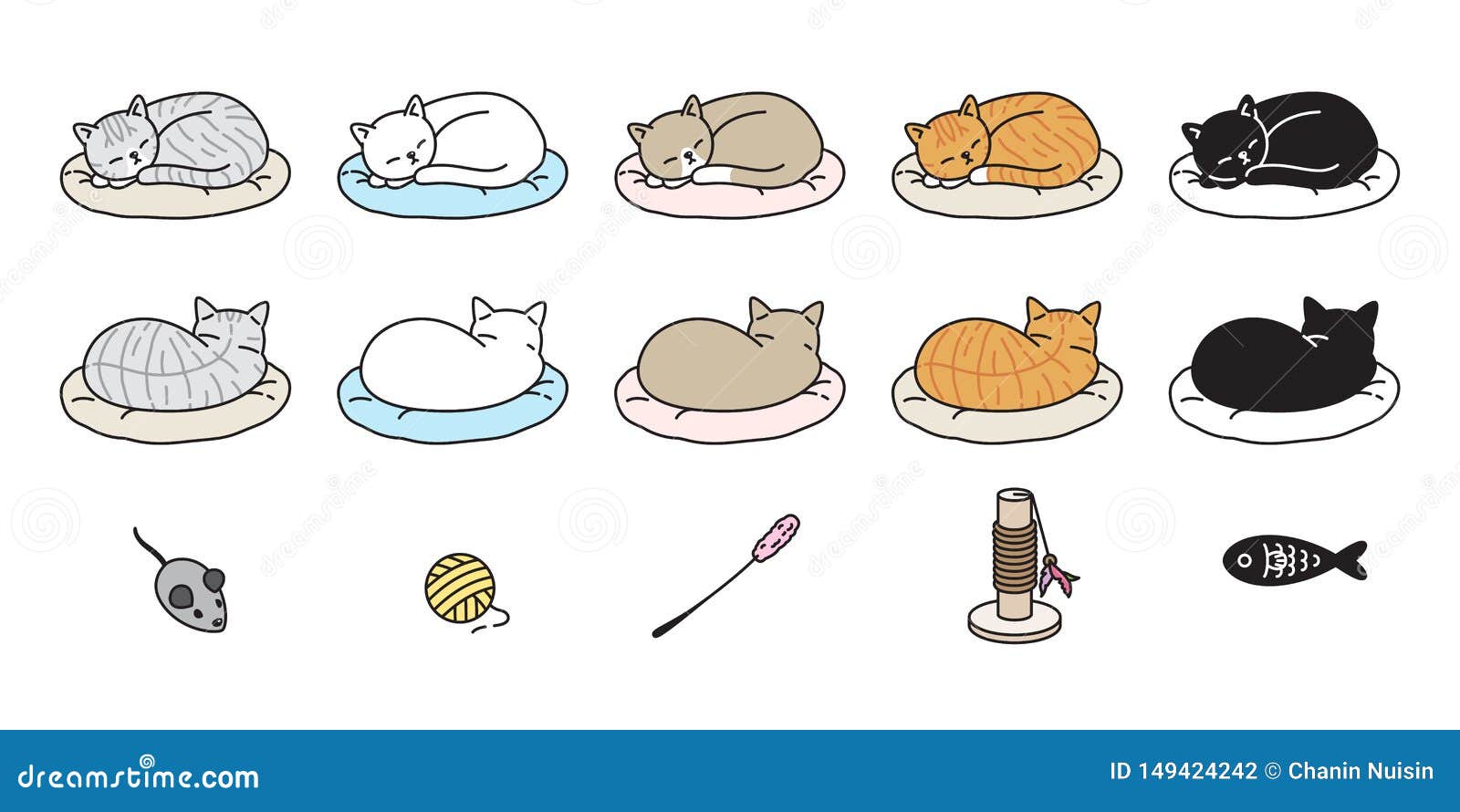 Cute Cat Playing On Pillow Cartoon Vector Icon Illustration