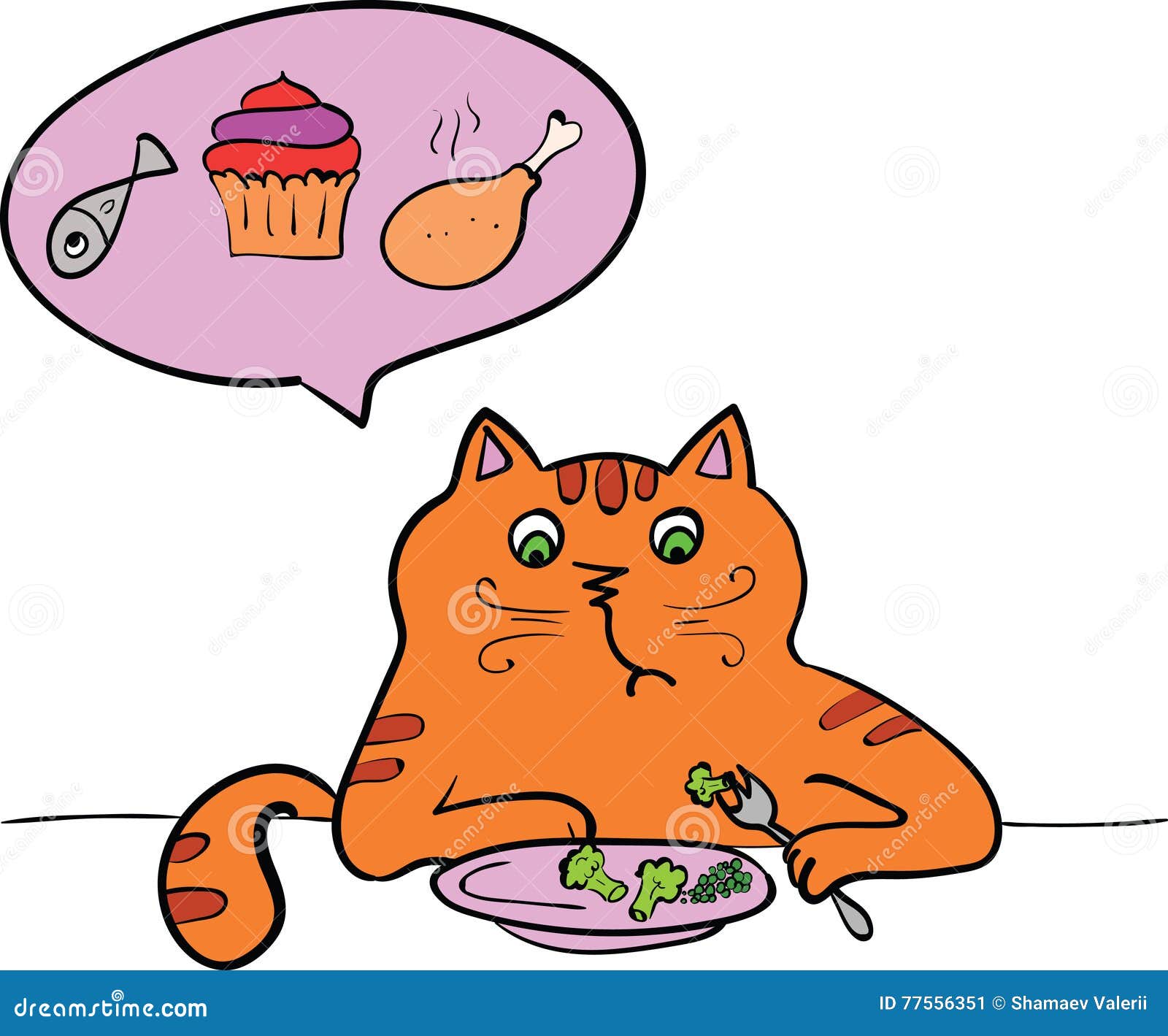 The cat is a vegetarian. stock vector. Illustration of cute 77556351