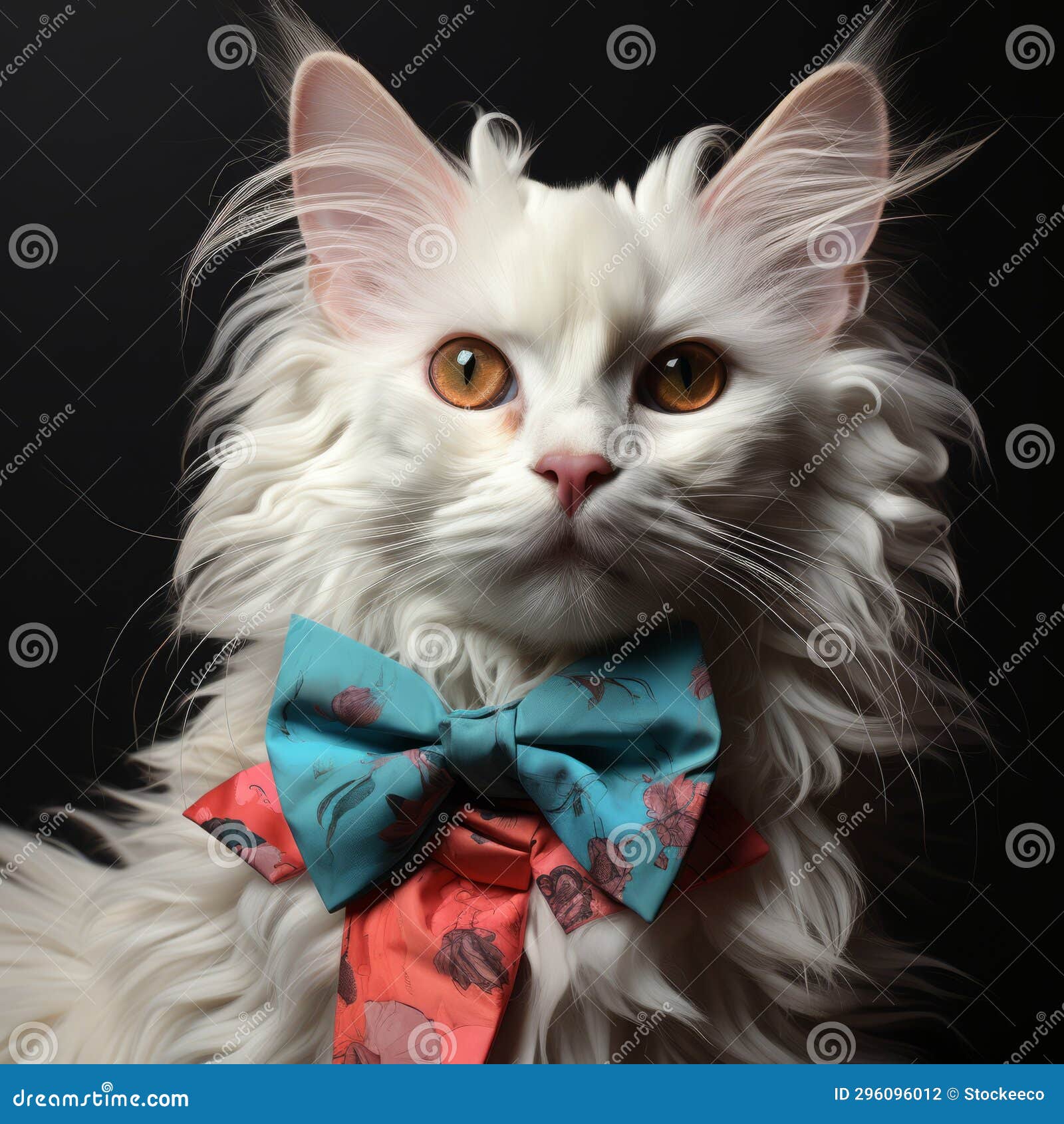 turkish angora cat in andy warhol style with bowtie