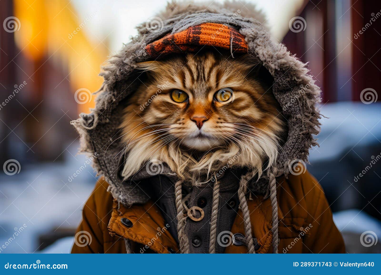 Cat Wearing Jacket and Hat on Street. Generative AI Stock Image Image
