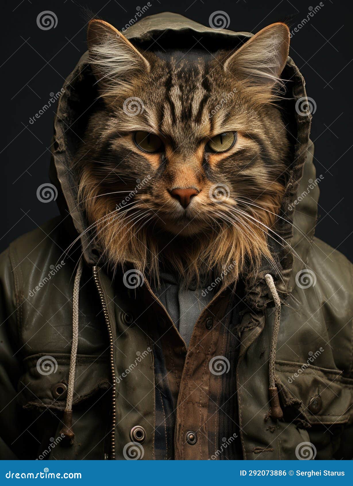 A Cat Wearing a Jacket and Looking at the Camera, AI Stock Photo