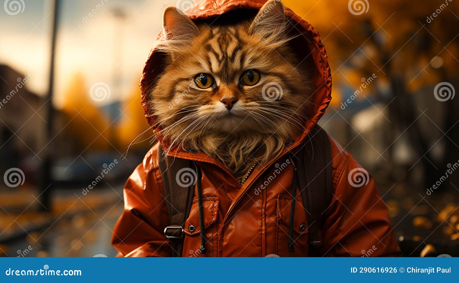 A Cat Wearing a Jacket on the Road Stock Illustration Illustration of