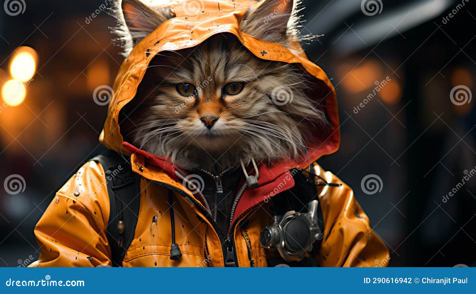 A Cat Wearing a Jacket on the Road Stock Illustration Illustration of