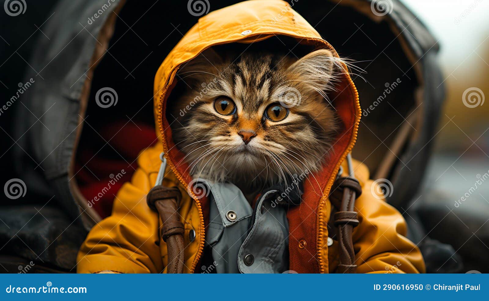A Cat Wearing a Jacket on the Road Stock Illustration Illustration of