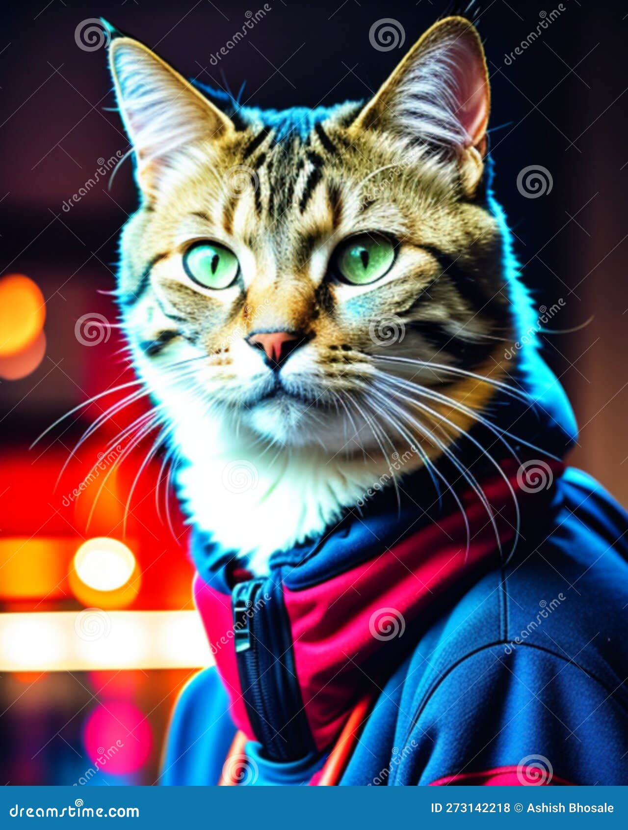 A Cat Wearing a Jacket Staring Stock Illustration Illustration of