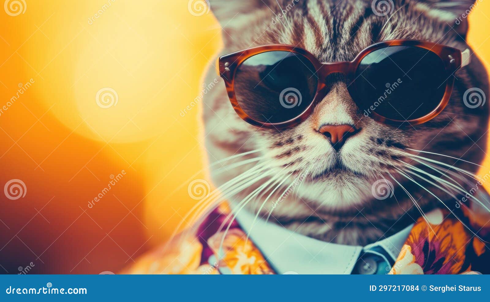 A Cat Wearing Sunglasses and a Suit, AI Stock Photo Image of cute