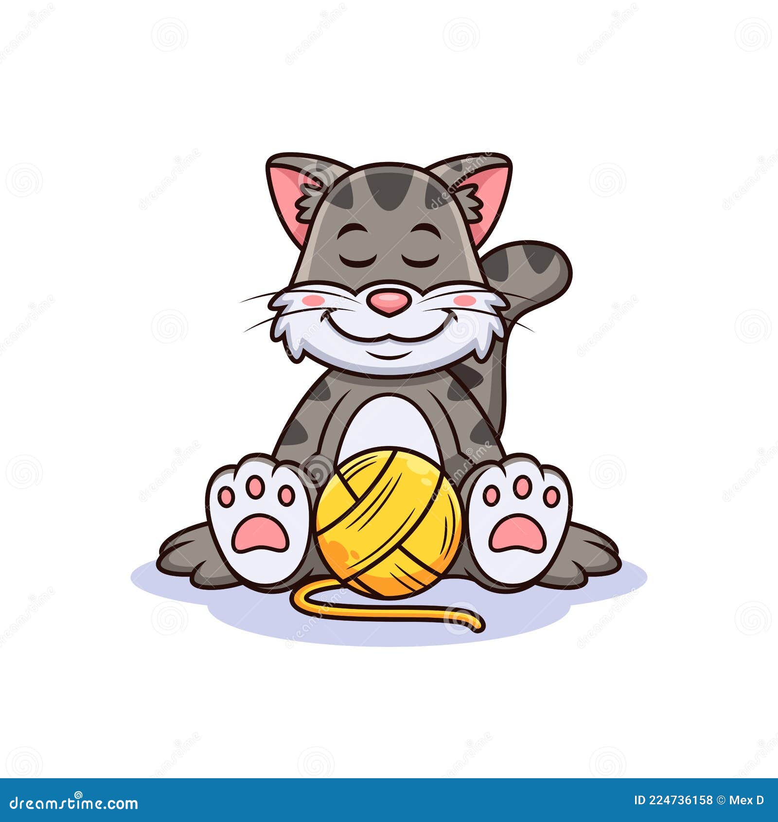 Cat with Wool Yarn Cartoon. Animal Vector Stock Vector Illustration