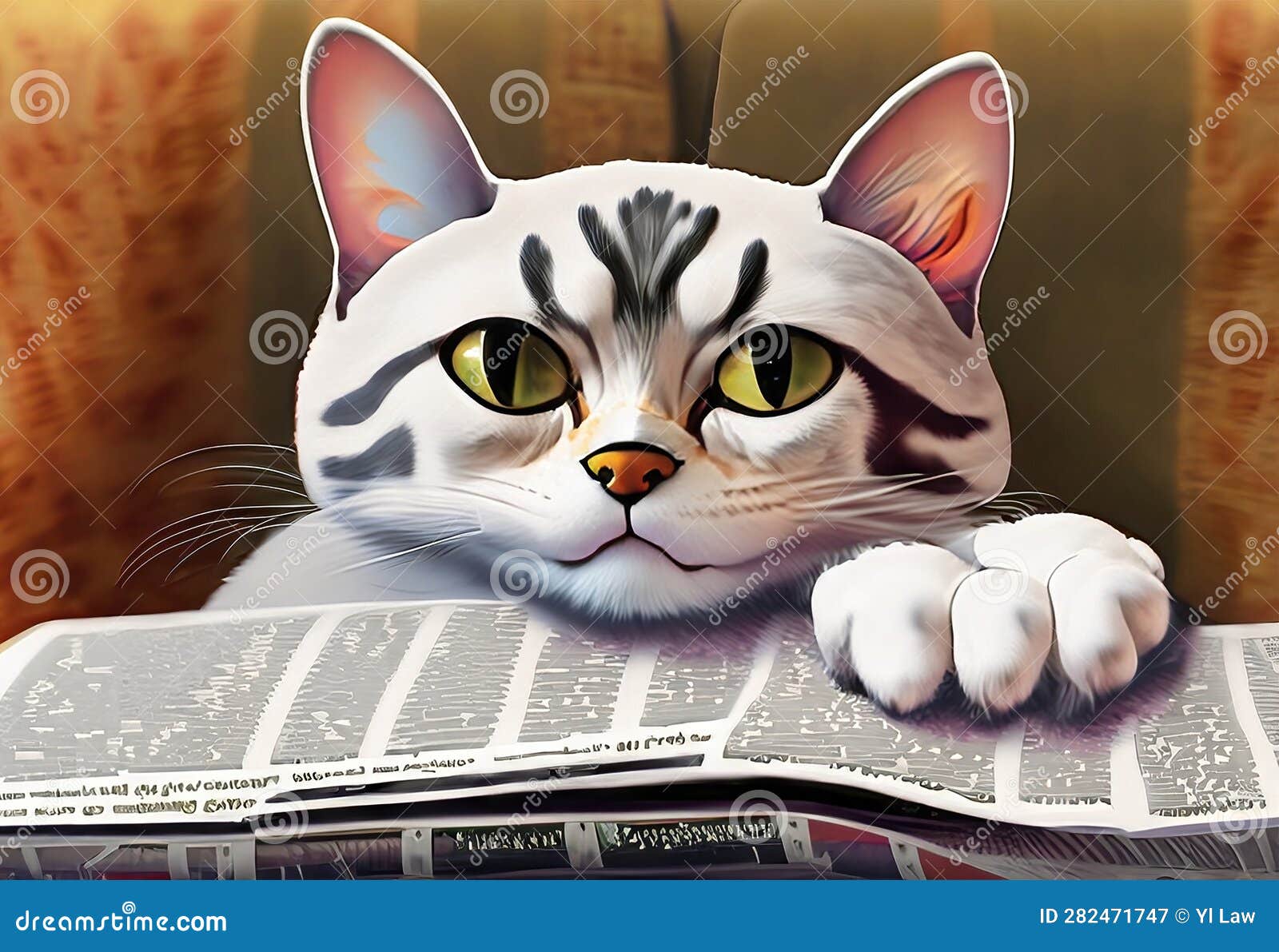 Cat Would Be Depicted Sitting with Newspaper Editorial Photography