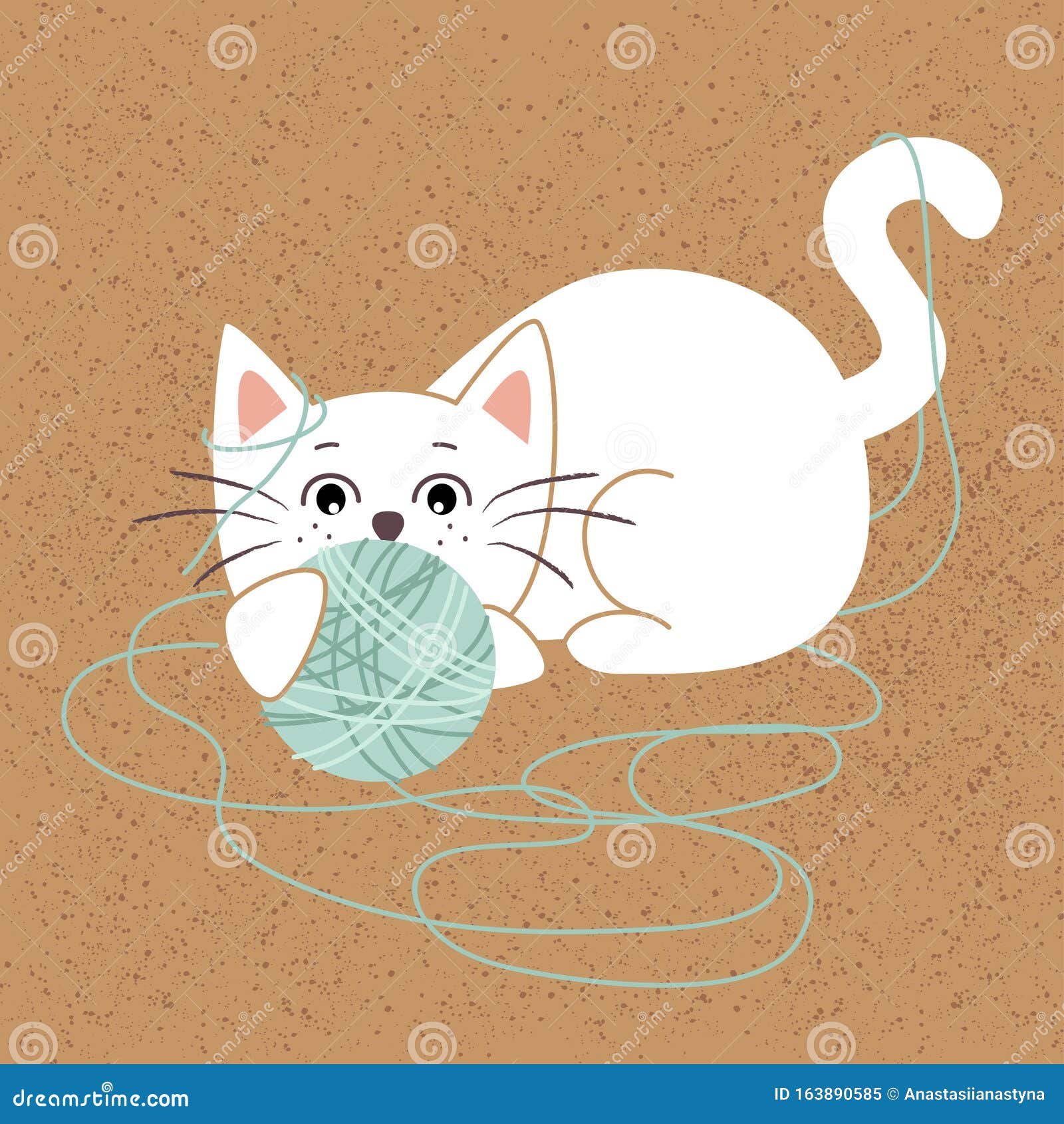 Cat with ball of yarn stock vector. Illustration of feline - 163890585
