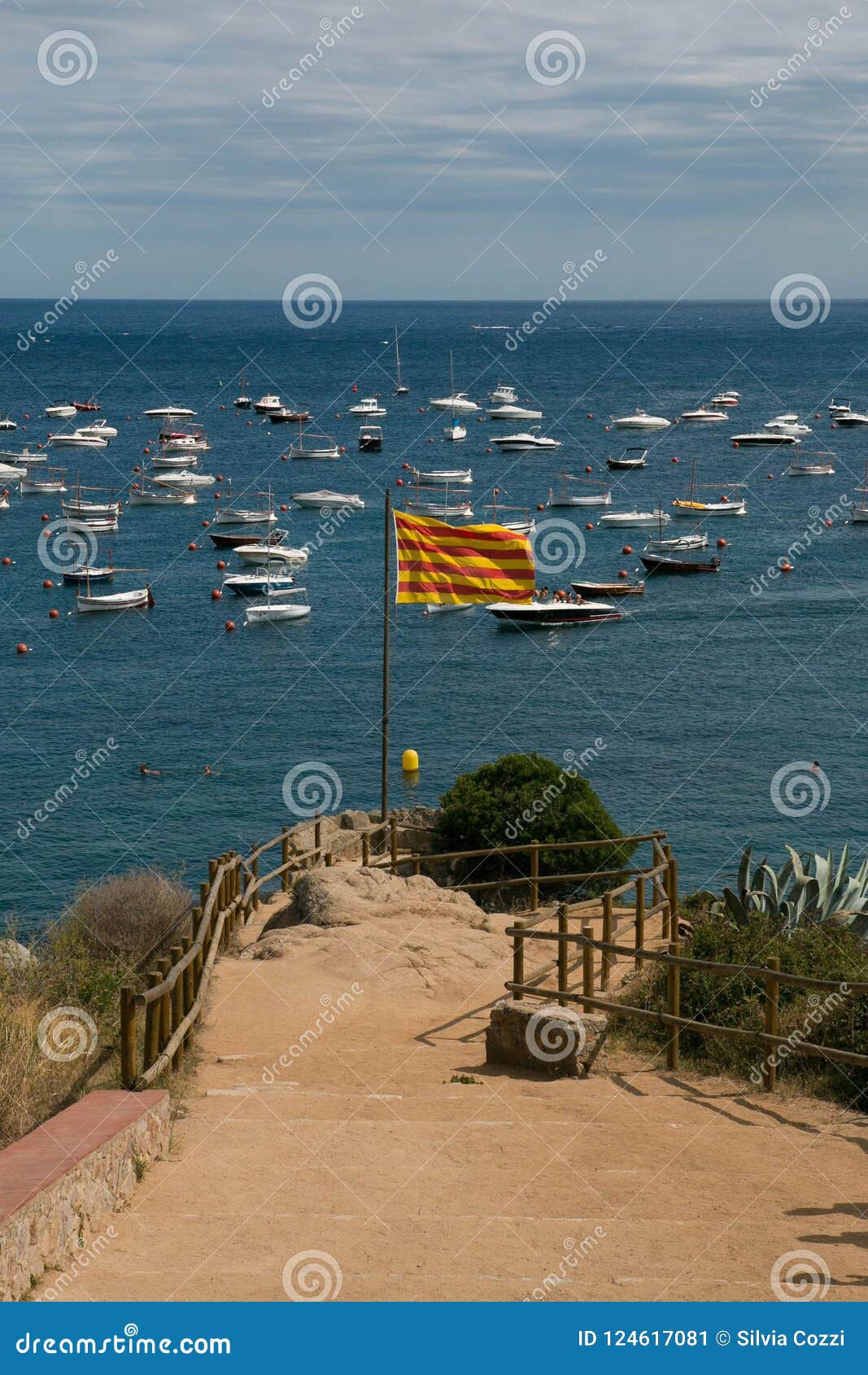 Catalan Flag with Sea and Boats in the Background. Editorial Photo ...