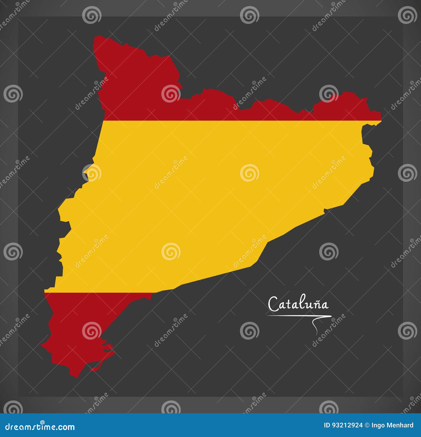 cataluna map with spanish national flag 