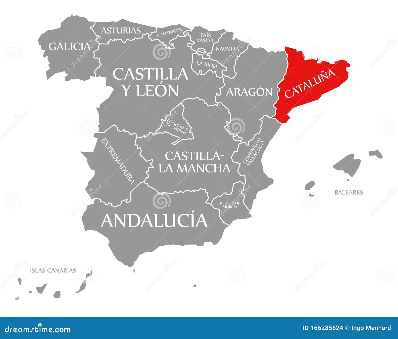 cataluna red highlighted in map of spain