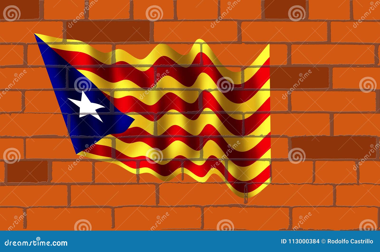 the catalunya flag on wall of bricks