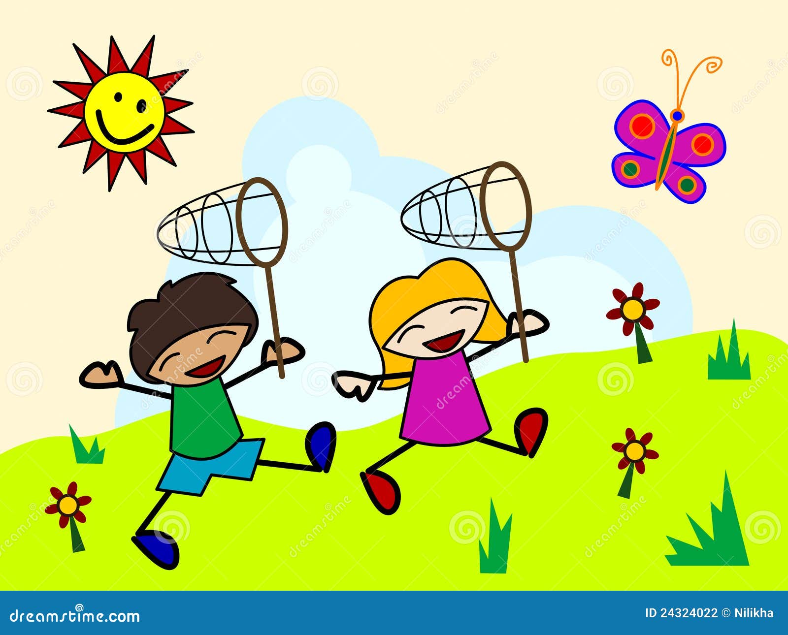 Catching a butterfly stock illustration. Illustration of child 24324022
