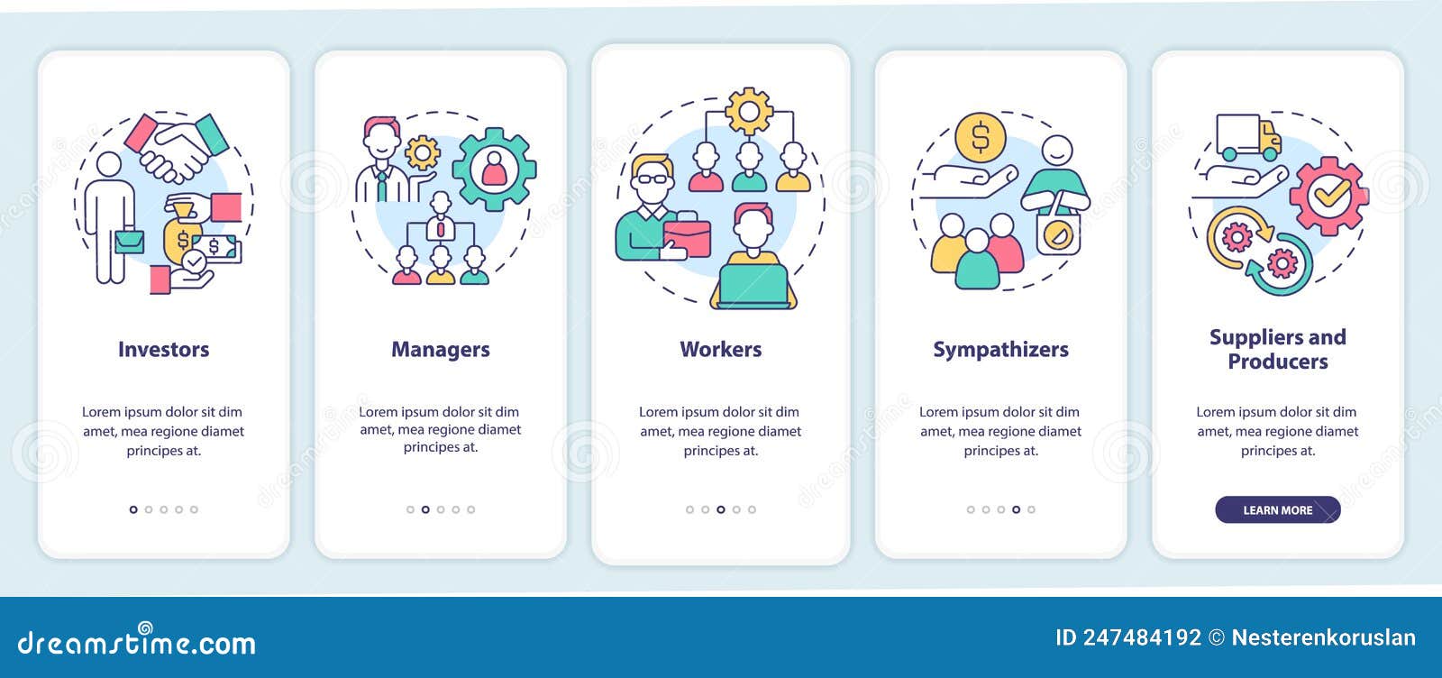 categories of members onboarding mobile app screen