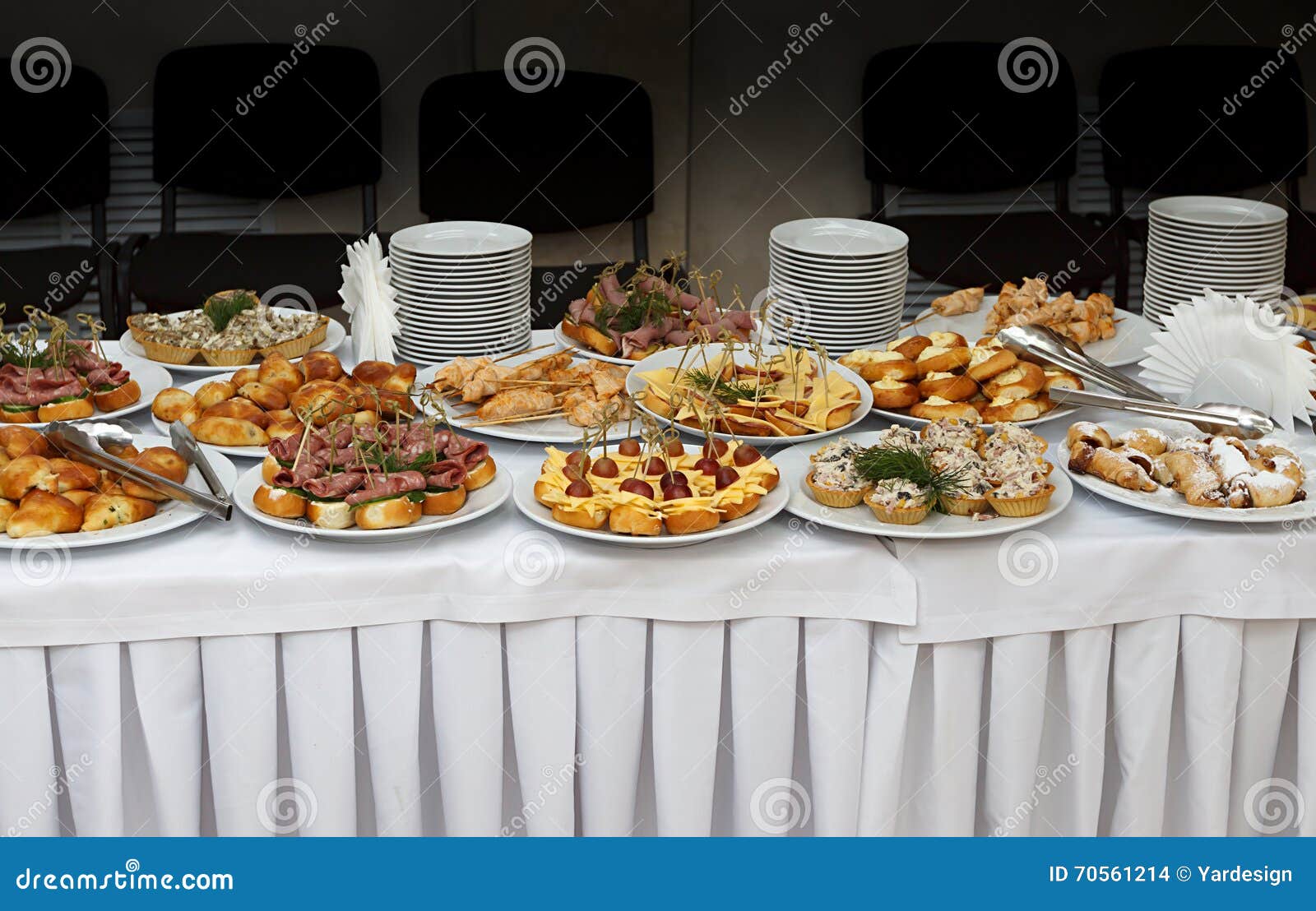 Catering Banquet Table With Baked Food Snacks, Sandwiches ...