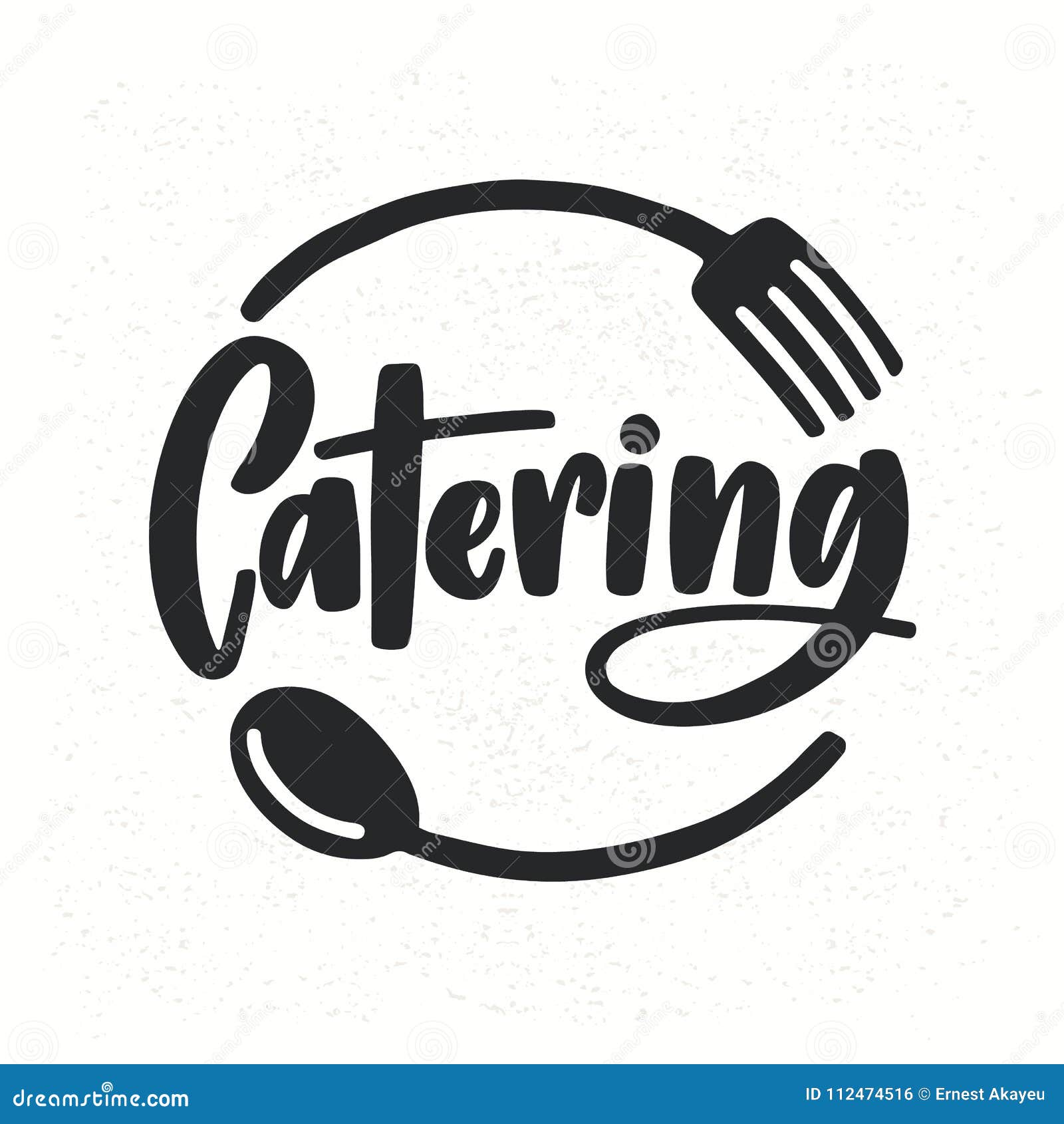 catering company logotype with lettering written with calligraphic cursive font decorated with cutlery or kitchenware
