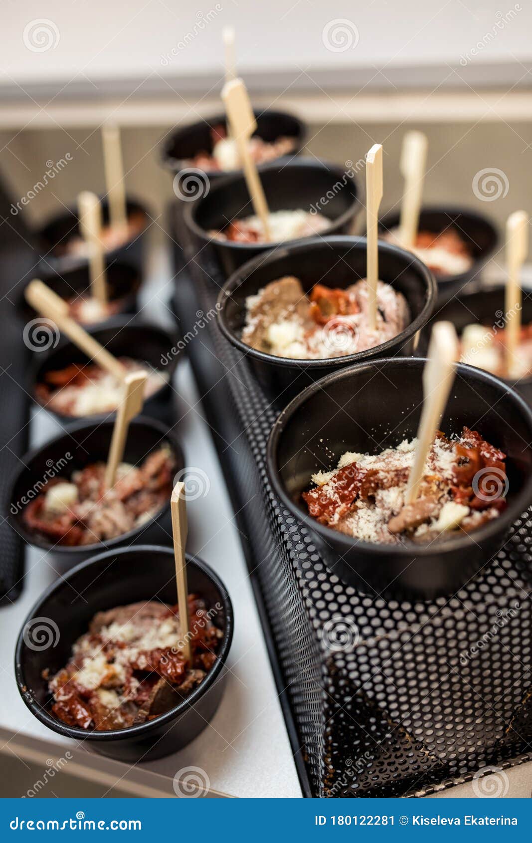Catering. Small Plates with Dessert. Different Focus. Stock Image
