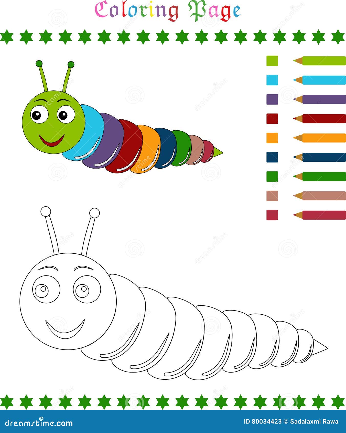 Caterpillar coloring page stock vector. Illustration of blue ...