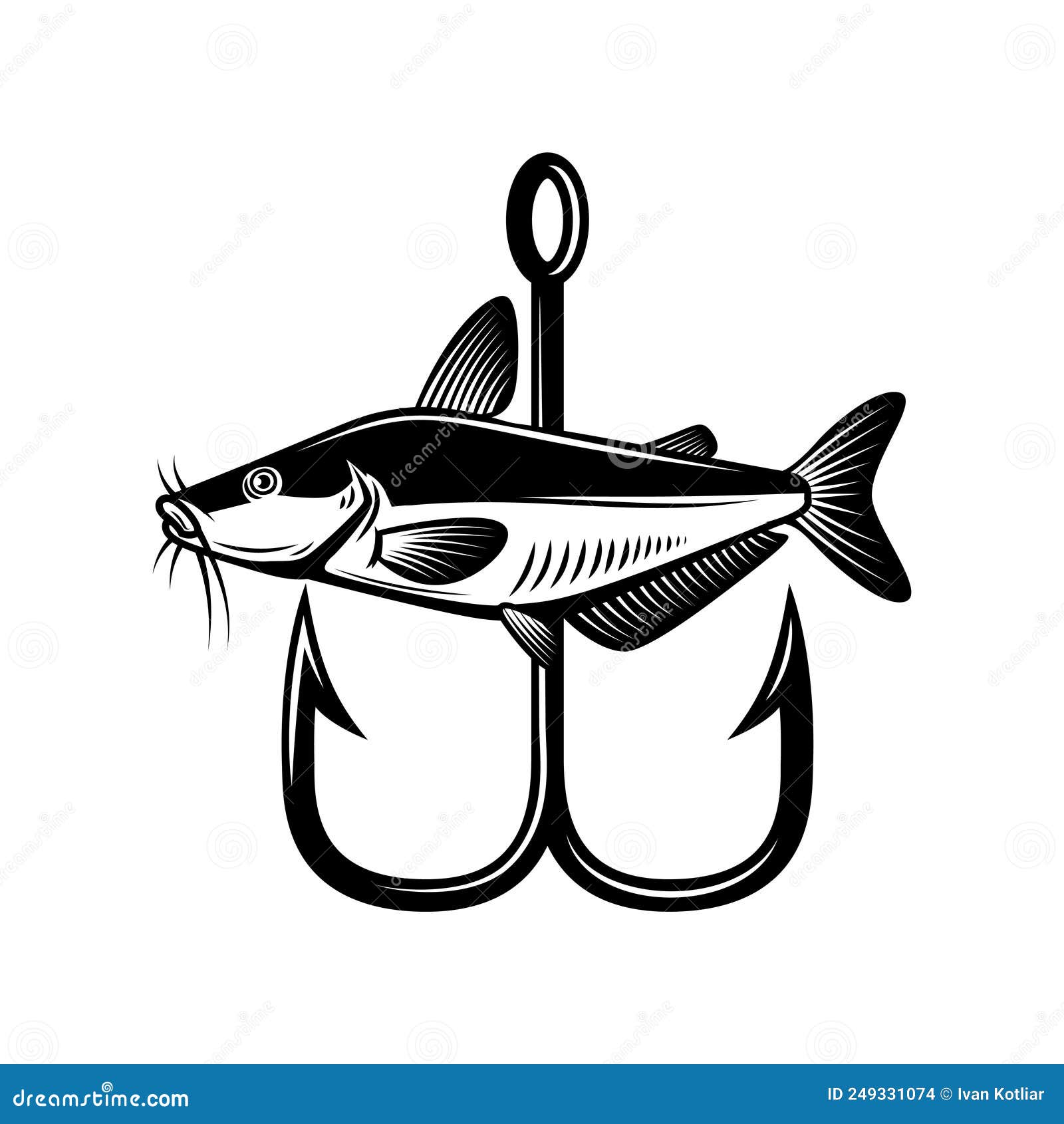Catfish and Fishing Hook. Design Element for Emblem, Sign, Badge, Logo  Stock Vector - Illustration of equipment, catfish: 249331074