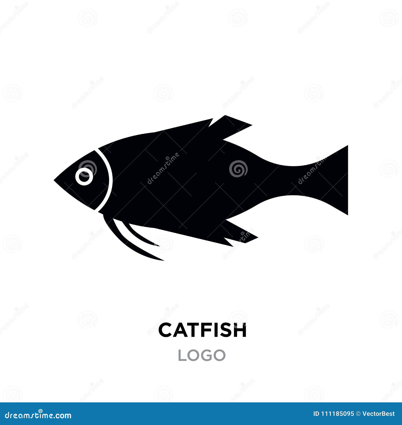 Catfish Logo, Black Catfish, Fish Silhouette Symbol. Stock
