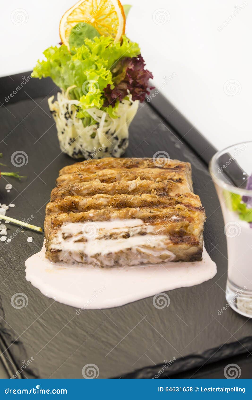 Catfish steak stock photo. Image of lunch, food, basil 64631658