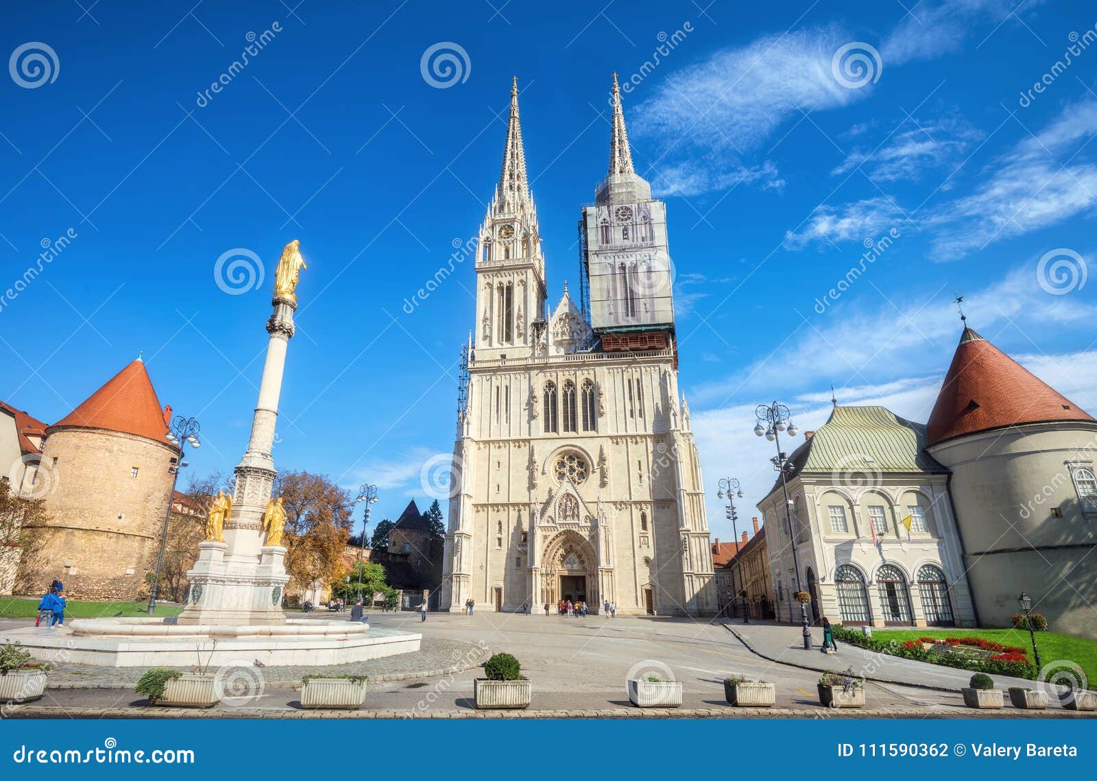 cathedral and blessed virgin mary monument in zagreb. croatia