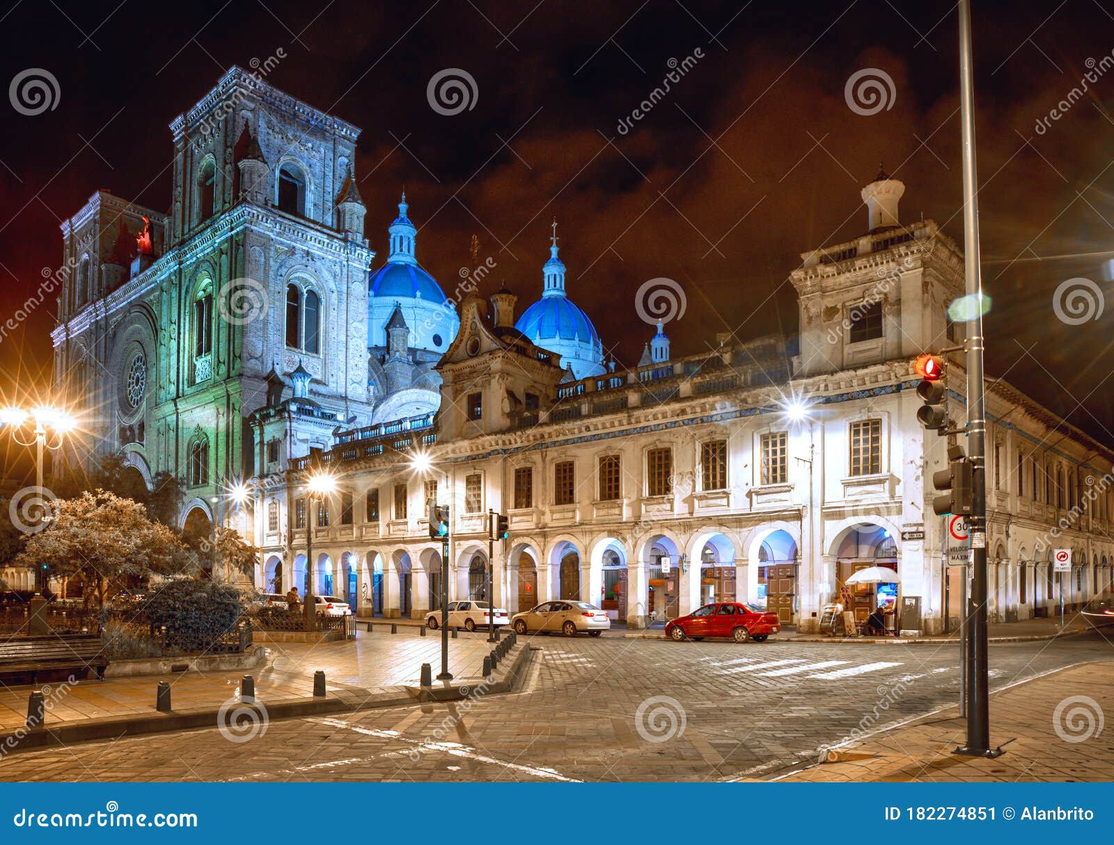 cuenca`s cathedral at night.