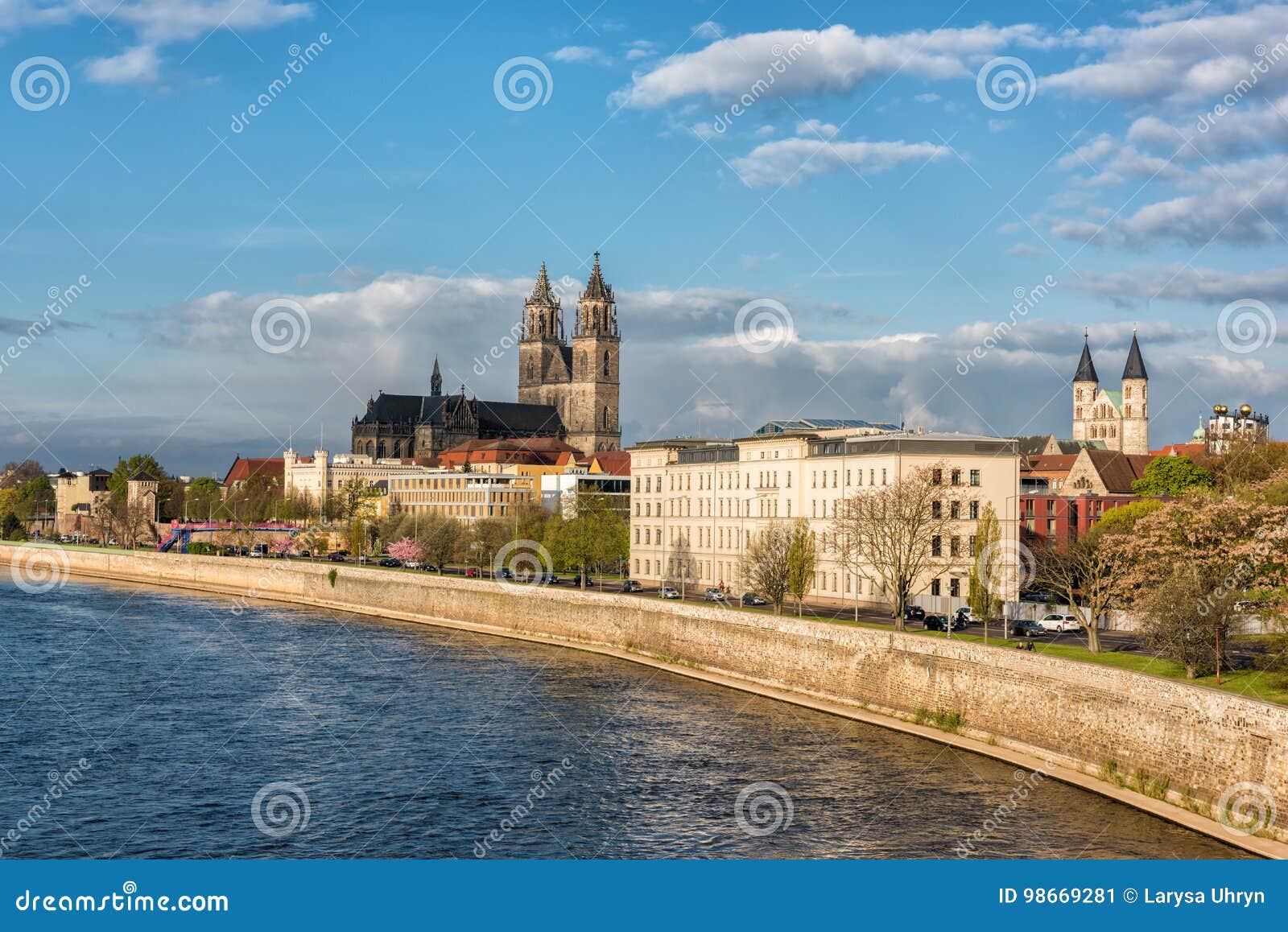 Cathedral of Magdeburg on the River Elbe, Saxony, Germany Stock Image