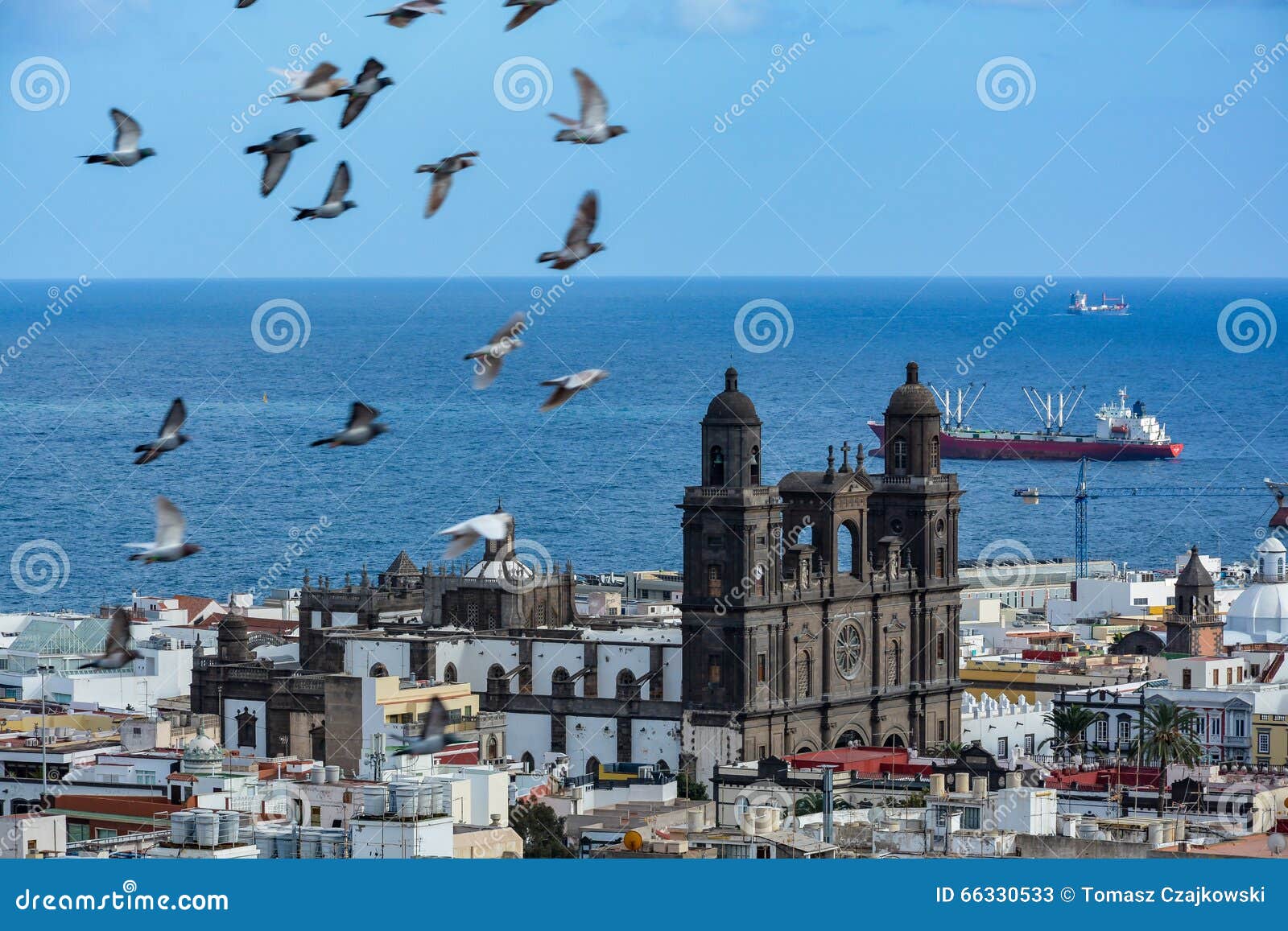 cathedral of santa ana (holy cathedral-basilica of the canaries) in las palmas seen from a hill